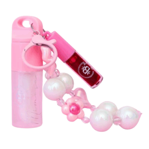 Duo Bloom Bow Bloomshell – Gloss llavero con flor sonriente rosa y cuentas decorativas